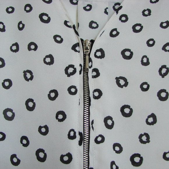 Zara Black and White Pattern Zipper Front V-neck Tunic Blouse Office Size Medium - Picture 5 of 12